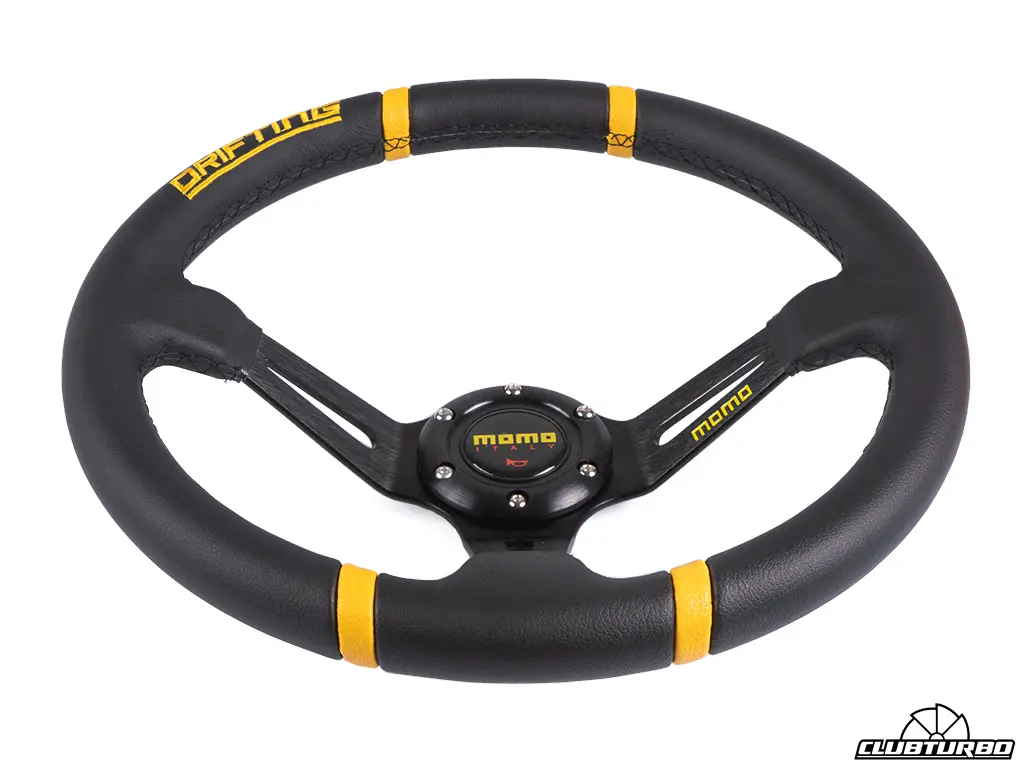 Рулевое колесо MOMO Drift style с выносом, кожа, желтые вставки (1)